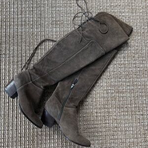 Olive Brown Suede Knee-High Boots